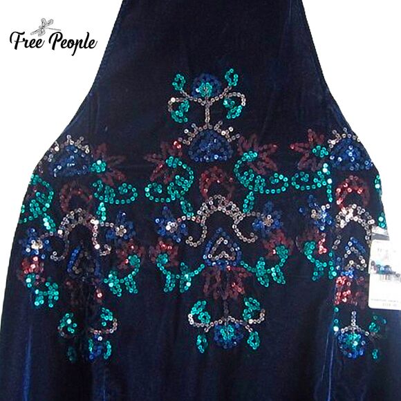 FREE PEOPLE NEW JILL Halter Embellished-Sequin Velour Swing Dress XS - Picture 6 of 12